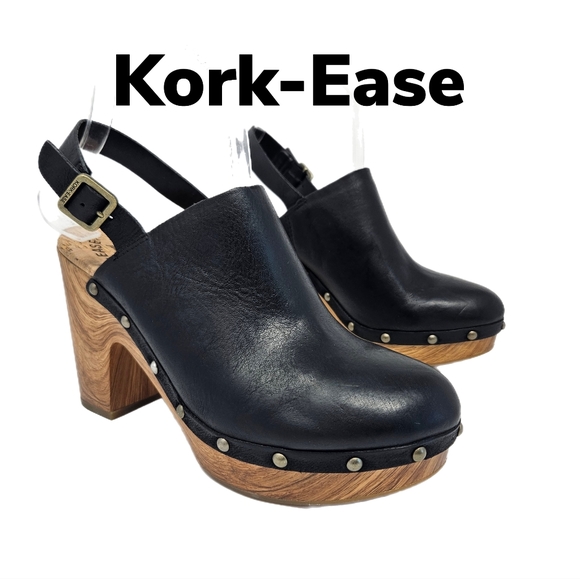 KorkEase Shoes Korkease Darby Black Leather Block Wedge Heel Sz 8